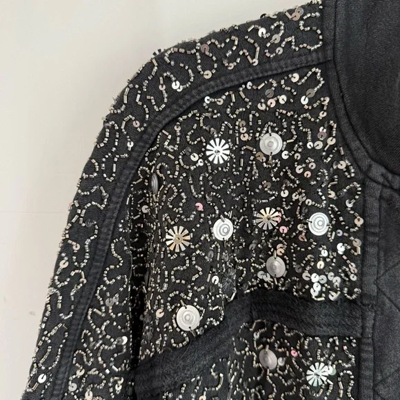 Free People Sparkle Front Zip Sweatshirt Jacket Black - Picture 6 of 9